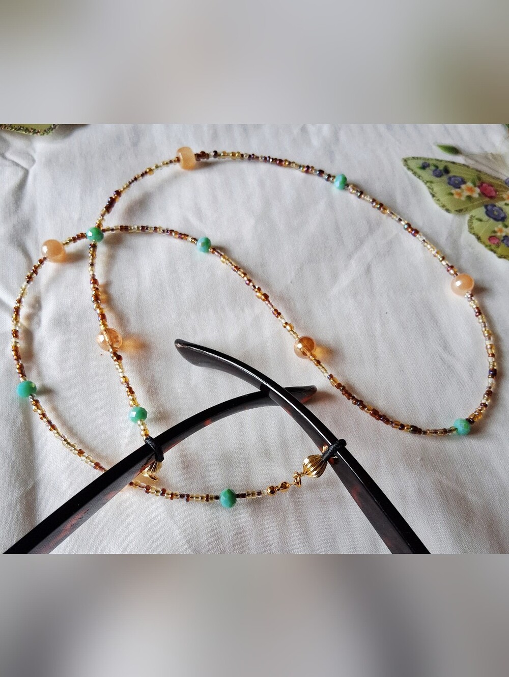 Beaded Eyeglass Chain - Gold, Turquoise Accent